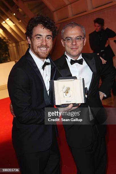 Actor Elio Germano winner of the Best Actor award for his role in "Our Life" and director Daniele Luchetti depart the Palme d'Or Award Closing...