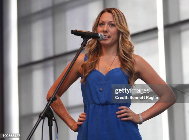 Recording artist Colbie Caillat performs during the VH1 Save The Music Foundation Summer Kick-Off Party benefit at the W Hoboken on May 23, 2010 in...