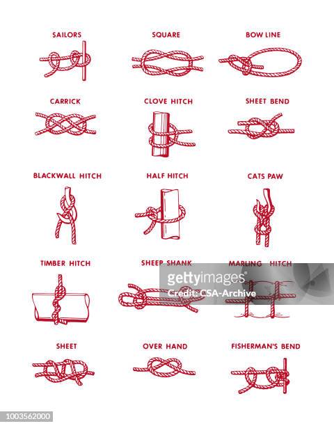 assorted knots - rope knot stock illustrations