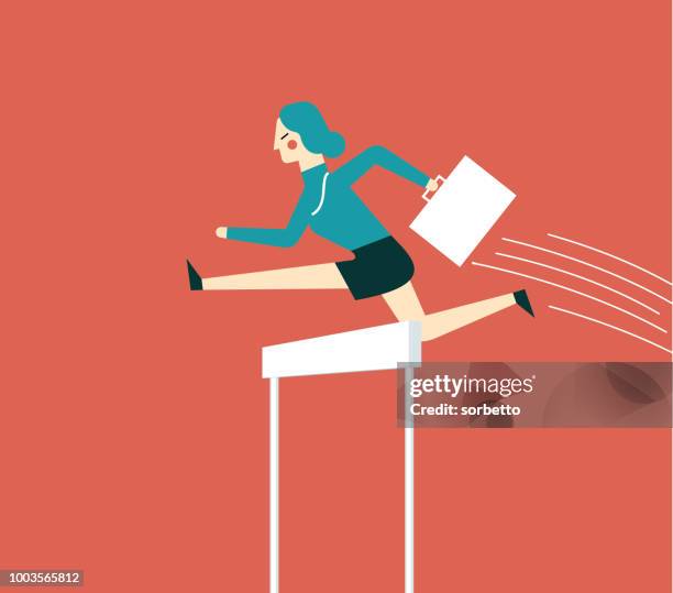 stockillustraties, clipart, cartoons en iconen met zakelijke hordeloper - zakenvrouw - verspringen