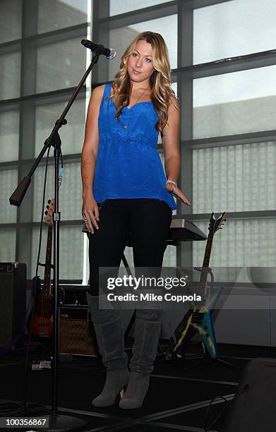 Singer Colbie Caillat performs at the VH1 Save The Music Foundation Summer Kick-Off Party benefit at the W Hoboken on May 23, 2010 in Hoboken, New...