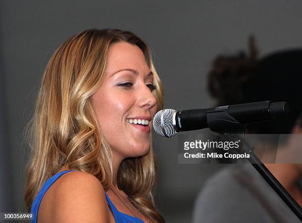 Singer Colbie Caillat performs at the VH1 Save The Music Foundation Summer Kick-Off Party benefit at the W Hoboken on May 23, 2010 in Hoboken, New...