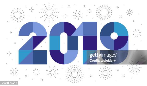 new year 2019 - flat fireworks vector stock illustrations