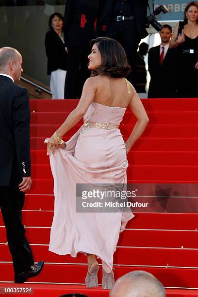 Salma Hayek attends the Palme d'Or Award Closing Ceremony held at the Palais des Festivals during the 63rd Annual Cannes Film Festival on May 23,...