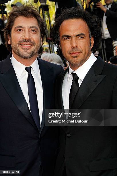 Javier Bardem and Alejandro Gonzalez Inarritu attend the Palme d'Or Award Closing Ceremony held at the Palais des Festivals during the 63rd Annual...