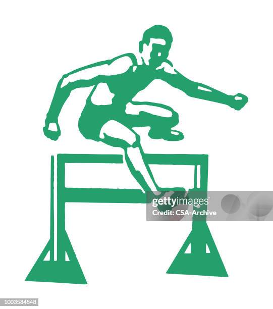man jumping hurdle - running track stock illustrations