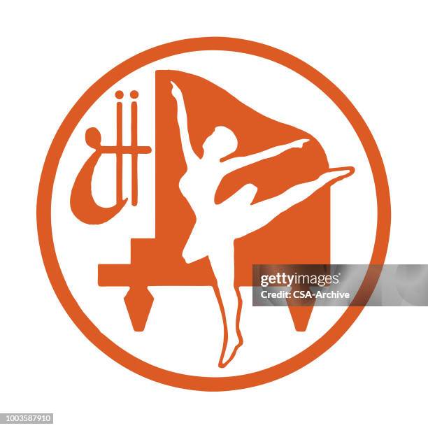 ballerina and piano - dance logo stock illustrations