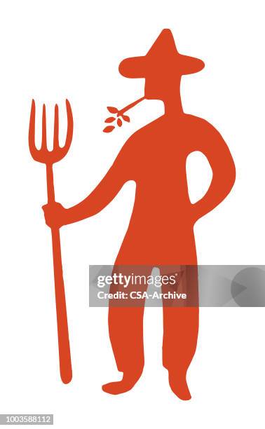 farmer holding pitchfork - farmer stock illustrations