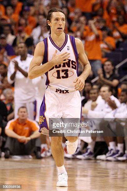 Steve Nash of the Phoenix Suns reacts to a play against the Los Angeles Lakers in the second quarter of Game Three of the Western Conference Finals...