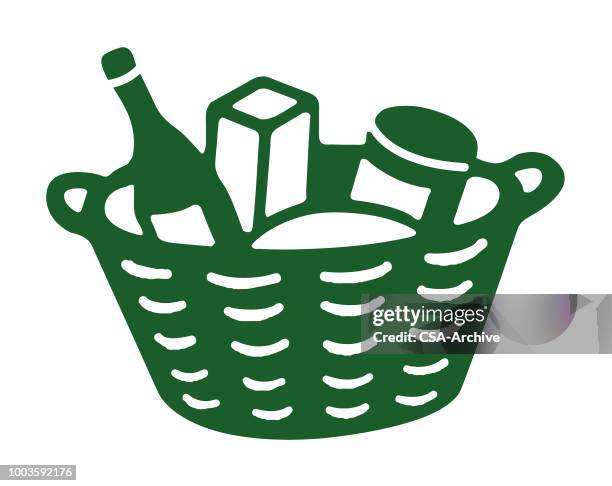 basket of food - hamper stock illustrations