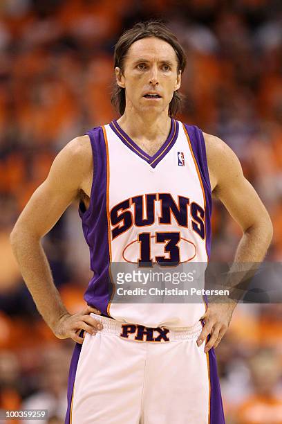Steve Nash of the Phoenix Suns stands on the court against the Los Angeles Lakers in the third quarter of Game Three of the Western Conference Finals...
