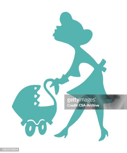 woman pushing baby carriage - baby logo stock illustrations