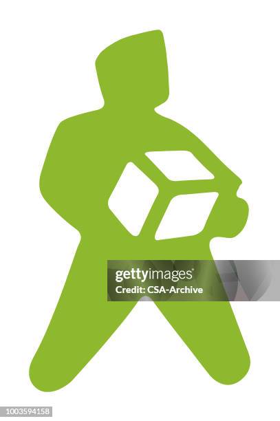 man holding box - one logo stock illustrations