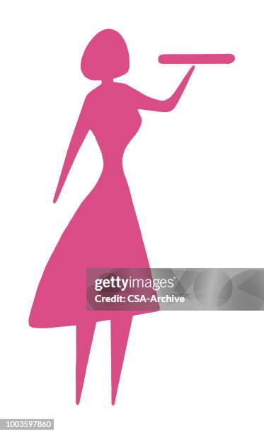 woman holding tray - waitress stock illustrations