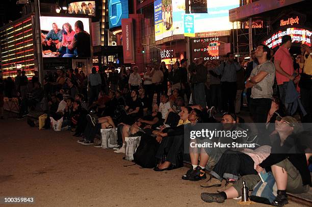 Fans watch "Lost" Series Finale in Times Square on May 23, 2010 in New York City.