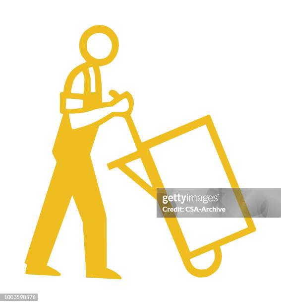 farmer with wheelbarrow - pushing dolly stock illustrations