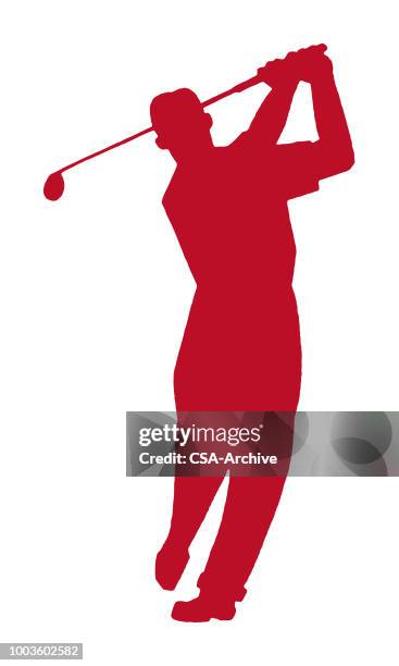 man golfing silhouette - golf clubs stock illustrations