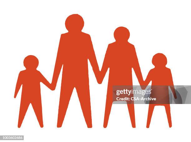 family holding hands - fond orange stock illustrations