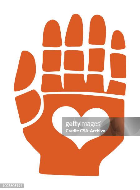 hand with heart on palm - fond orange stock illustrations