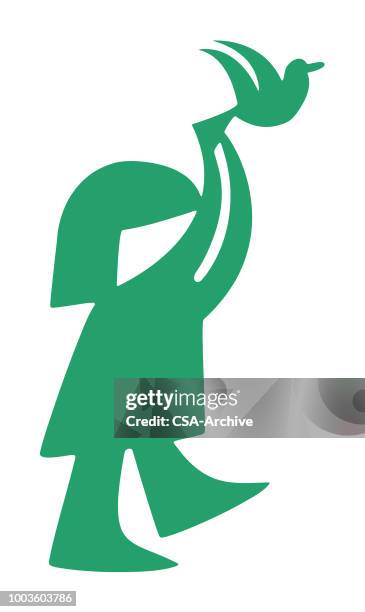 girl with bird - child walking alone stock illustrations