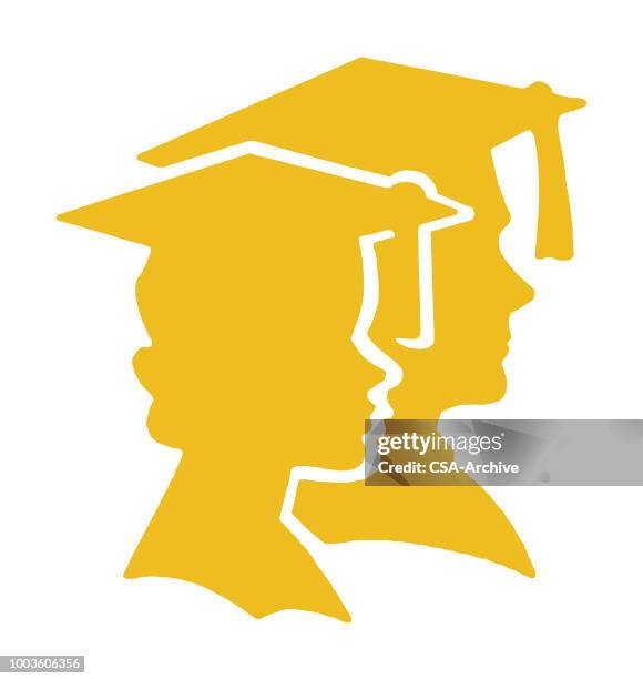 two graduates - education logo stock illustrations