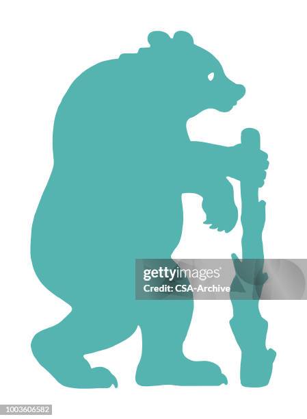 bär mit stick - blue bear stock-grafiken, -clipart, -cartoons und -symbole