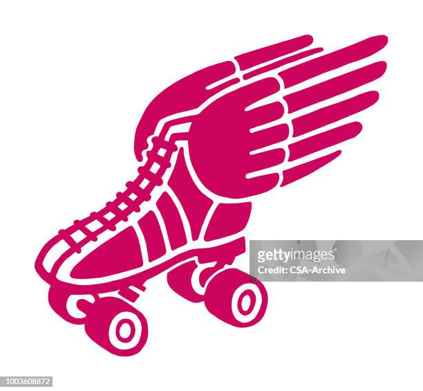 ilustrações de stock, clip art, desenhos animados e ícones de winged roller skate - patinagem sobre rodas