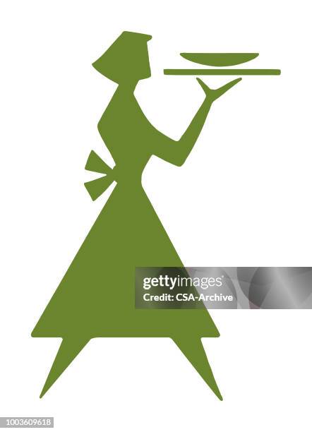 silhouette of a waitress - waitress stock illustrations