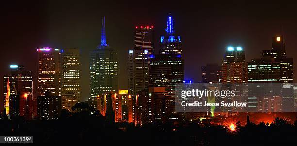 melbourne city night skyline - melbourne city at night ストックフォトと画像