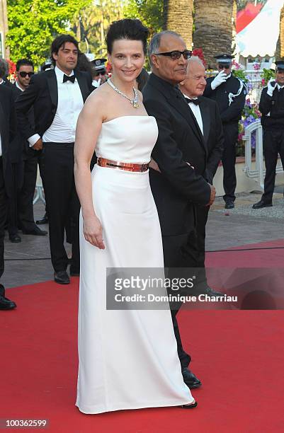 Actress Juliette Binoche and Abbas Kiarostami attend the Palme d'Or Closing Ceremony held at the Palais des Festivals during the 63rd Annual...