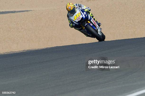 Valentino Rossi of Italy and Fiat Yamaha Team heads down a straight during the first free practice of the MotoGP French Grand Prix in Le Mans Circuit...