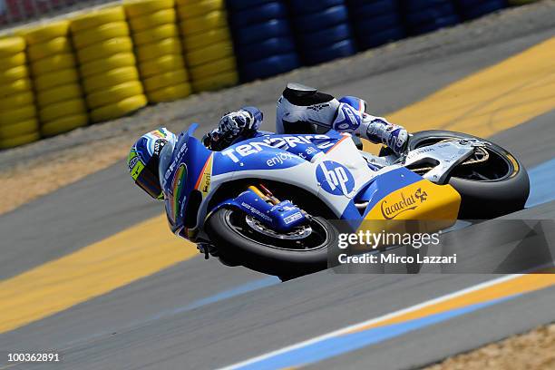 Sergio Gadea of Spain and Tenerife 40 Pons rounds the bend during the first free practice of the MotoGP French Grand Prix in Le Mans Circuit on May...