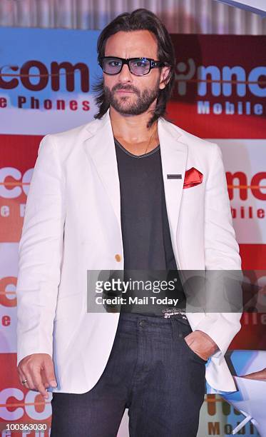 Bollywood actor and brand ambassador of Wynncom Mobile Phones Saif Ali Khan during the launch of the company's phones in Mumbai on May 21, 2010.