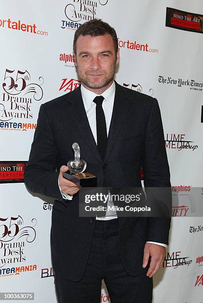 Actor Liev Schreiber receives an award at the 55th Annual Drama Desk Awards at the FH LaGuardia Concert Hall at Lincoln Center on May 23, 2010 in New...