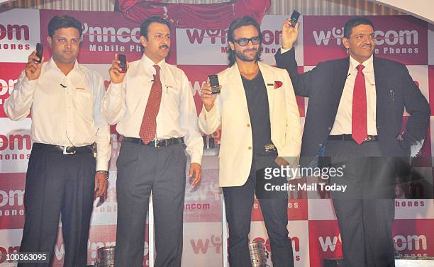 Bollywood actor and brand ambassador of Wynncom Mobile Phones Saif Ali Khan during the launch of the company's phones in Mumbai on May 21, 2010.
