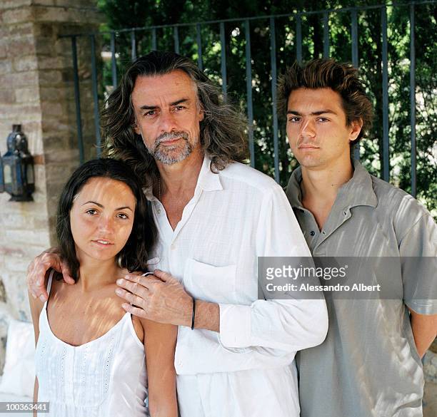 The wine consultant Gelasio Gaetani d'Aragona Lovatelli and his sons Cristoforo and Iacobella poses for a portraits session in the Villa Argiano on...