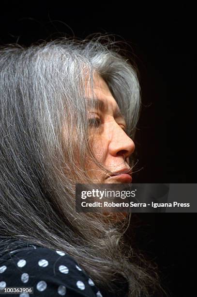 Pianist Martha Argerich perform her's concert with String Quartet for Bologna Festival at Manzoni theatre on May 20, 2010 in Bologna, Italy.