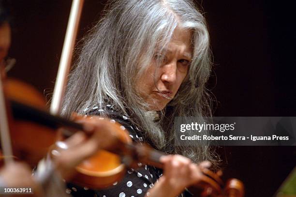 Pianist Martha Argerich perform her's concert with String Quartet for Bologna Festival at Manzoni theatre on May 20, 2010 in Bologna, Italy.