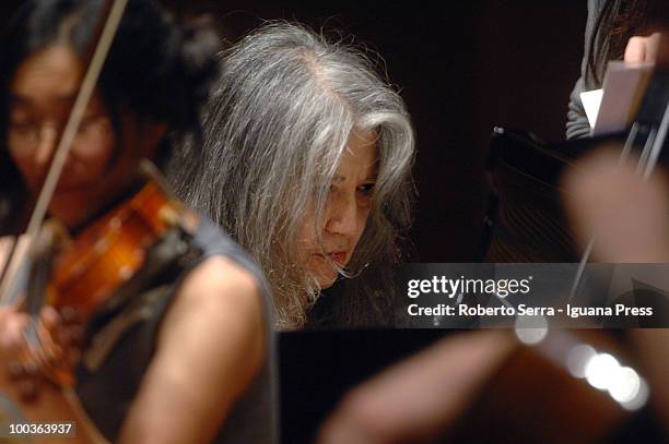 Pianist Martha Argerich perform her's concert with String Quartet for Bologna Festival at Manzoni theatre on May 20, 2010 in Bologna, Italy.