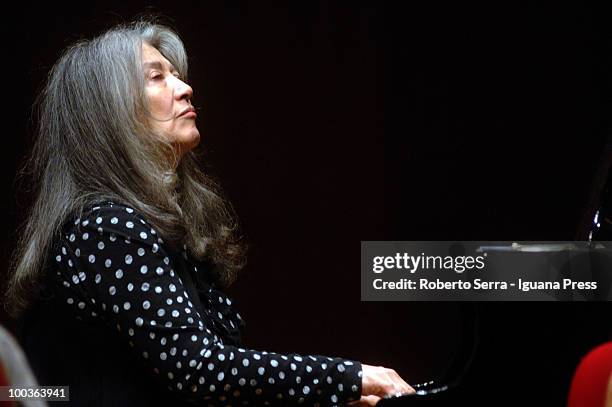 Pianist Martha Argerich perform her's concert with String Quartet for Bologna Festival at Manzoni theatre on May 20, 2010 in Bologna, Italy.