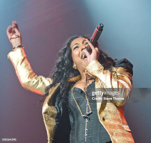 Melanie Fiona performs on stage at NIA Arena on May 19, 2010 in Birmingham, England.