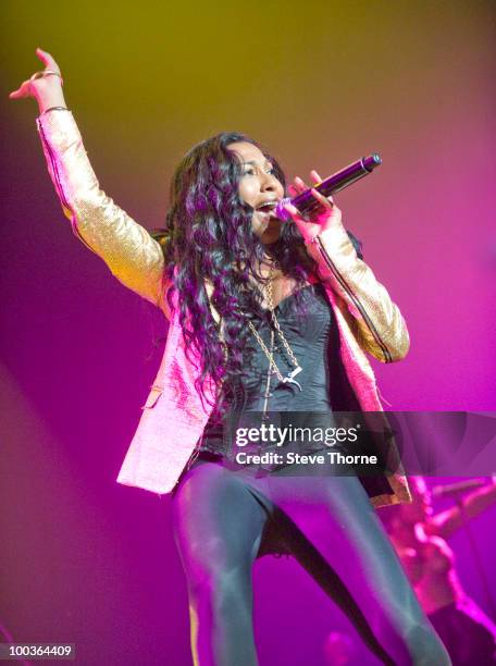 Melanie Fiona performs on stage at NIA Arena on May 19, 2010 in Birmingham, England.