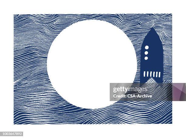space ship moon - ripple texture stock illustrations