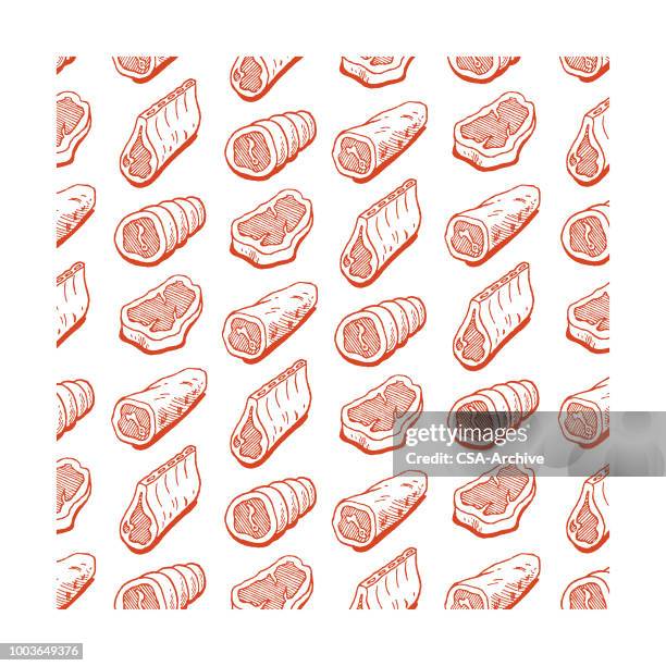 assorted meats pattern - meat stock illustrations