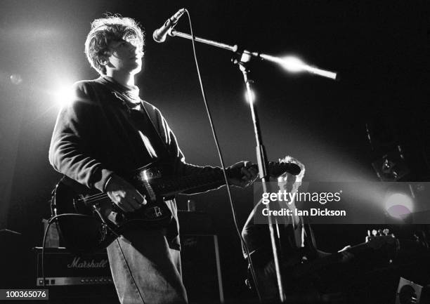 Mark Gardener and Andy Bell from Ride perform live on stage at The Astoria in London on January 14 1990