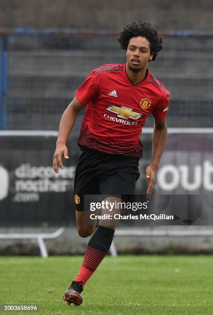 Mani Burghail-Mellor of Manchester United during the U19 NI Super Cup gala match at Coleraine Showgrounds on July 21, 2018 in Coleraine, Northern...