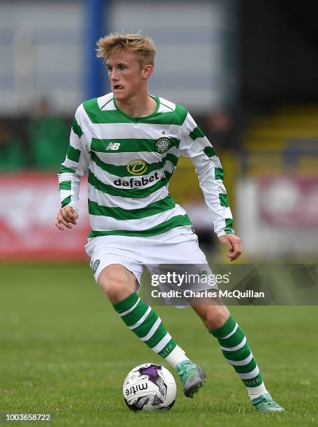 Ewan Henderson of Celtic during the U19 NI Super Cup gala match between Manchester United and Celtic at Coleraine Showgrounds on July 21, 2018 in...