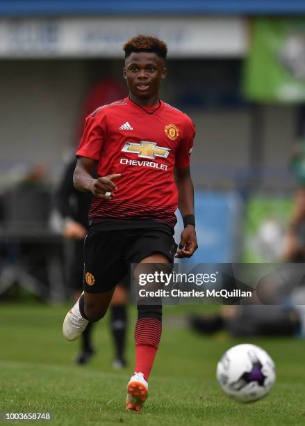 Largie Ramazani of Manchester United during the U19 NI Super Cup gala match between Manchester United and Celtic at Coleraine Showgrounds on July 21,...