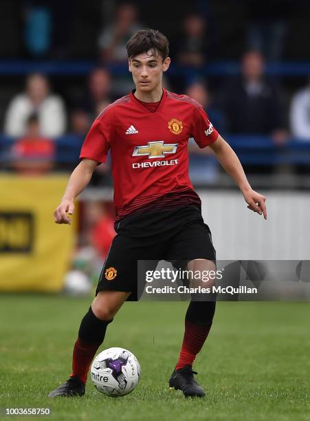 Dylan Levitt of Manchester United during the U19 NI Super Cup gala match between Manchester United and Celtic at Coleraine Showgrounds on July 21,...