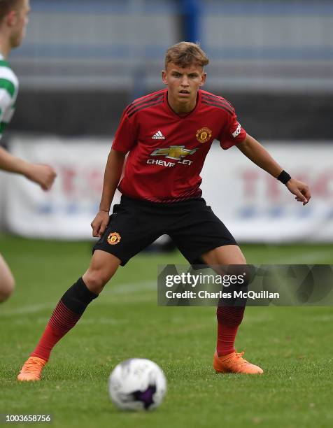 Dion McGhee of Manchester United during the U19 NI Super Cup gala match between Manchester United and Celtic at Coleraine Showgrounds on July 21,...